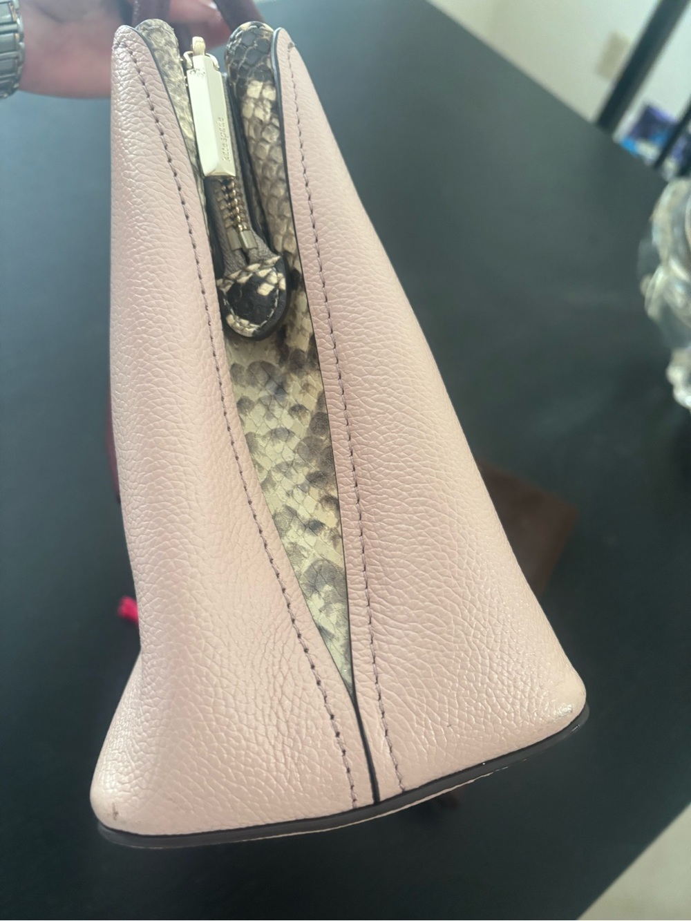 kate spade Eva Pink and Burgundy Satchel with Snake-Print Accent - Picture 12 of 12